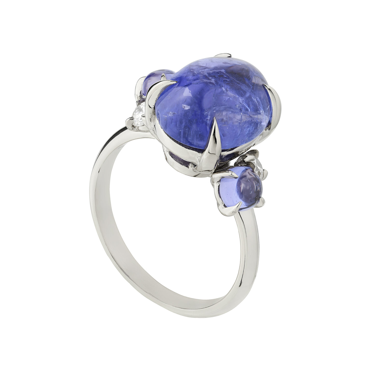 18ct white gold Tanzanite cabachon and diamond Bubble ring - Baroque ...