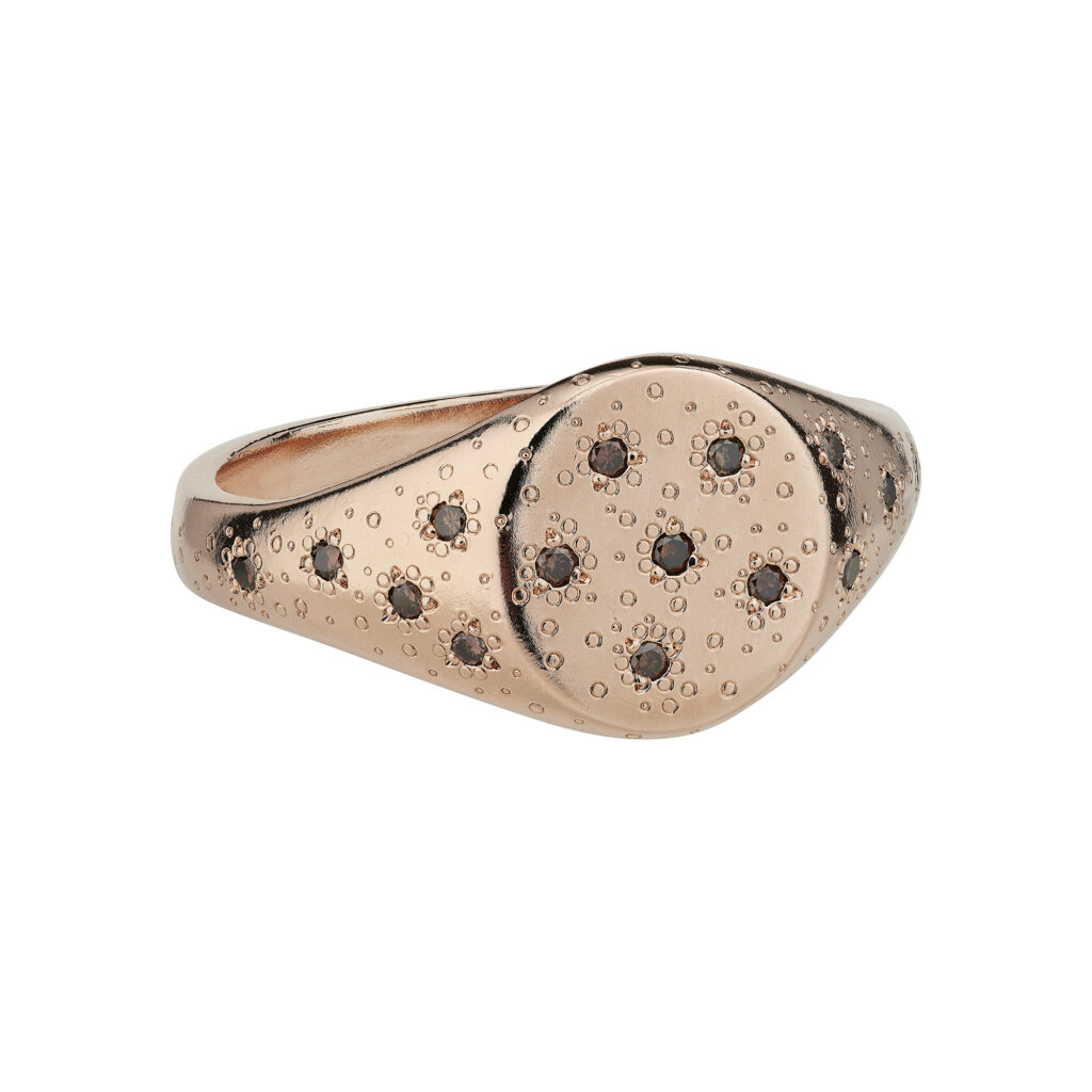 9ct rose gold and cinnamon diamond Stardust signet ring - Baroque Jewellery