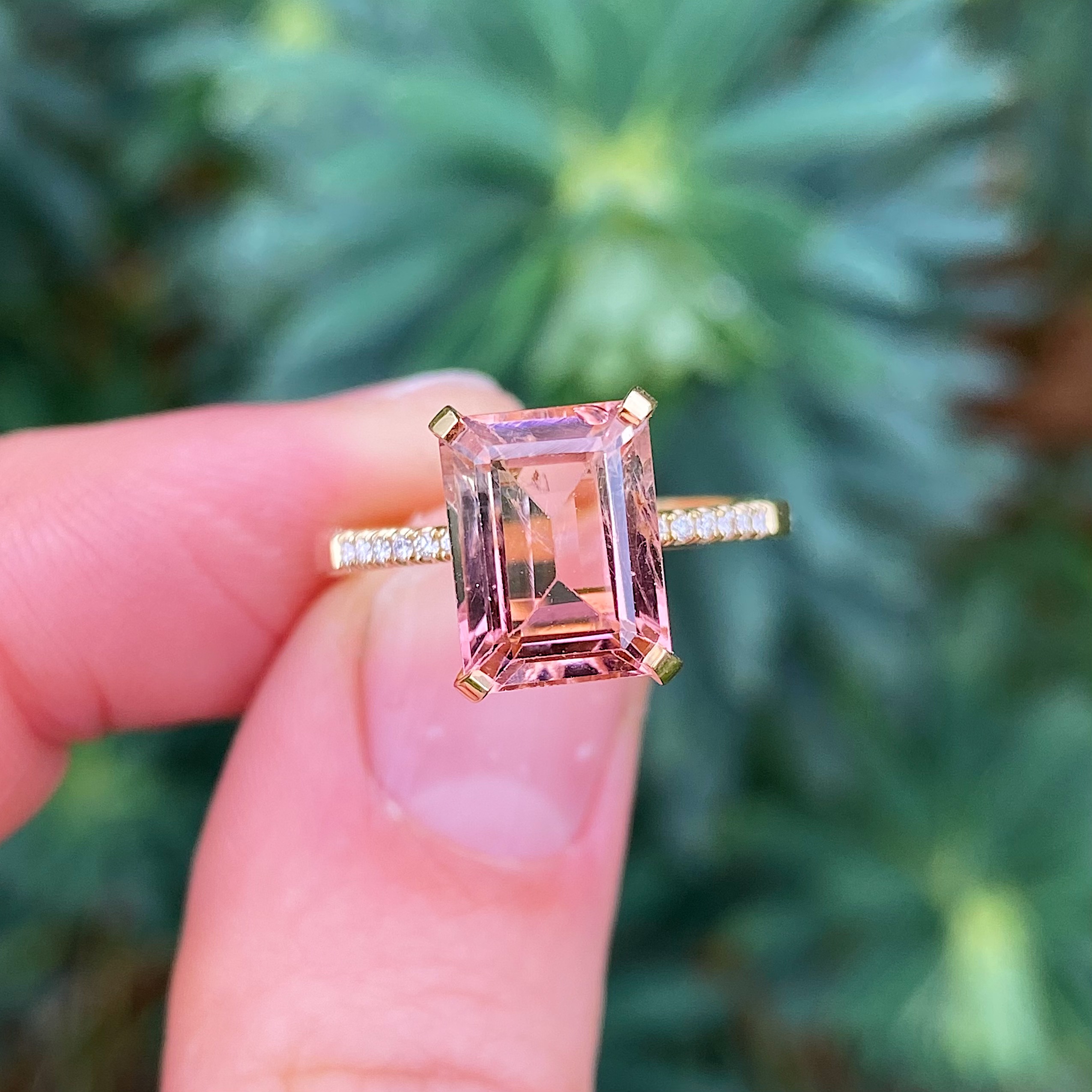 Pink tourmaline emerald cut shop ring