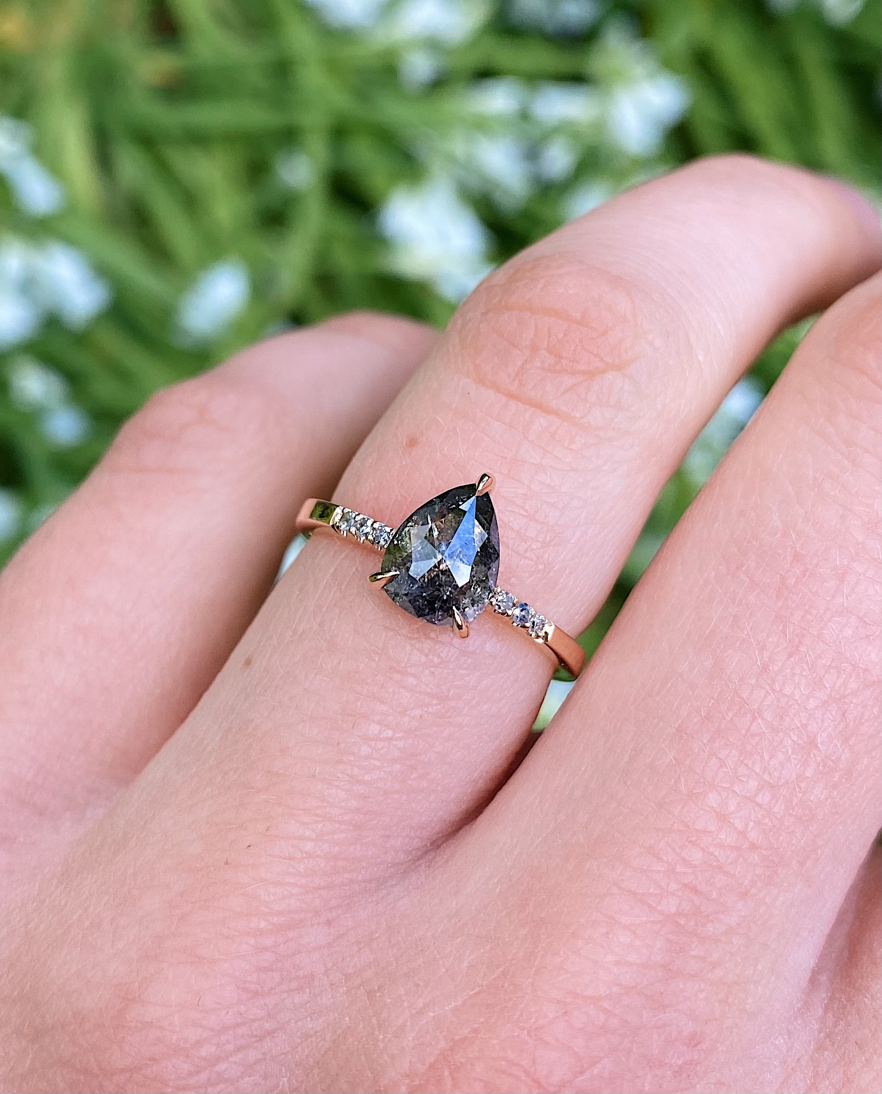 Salt and pepper sale pear engagement ring