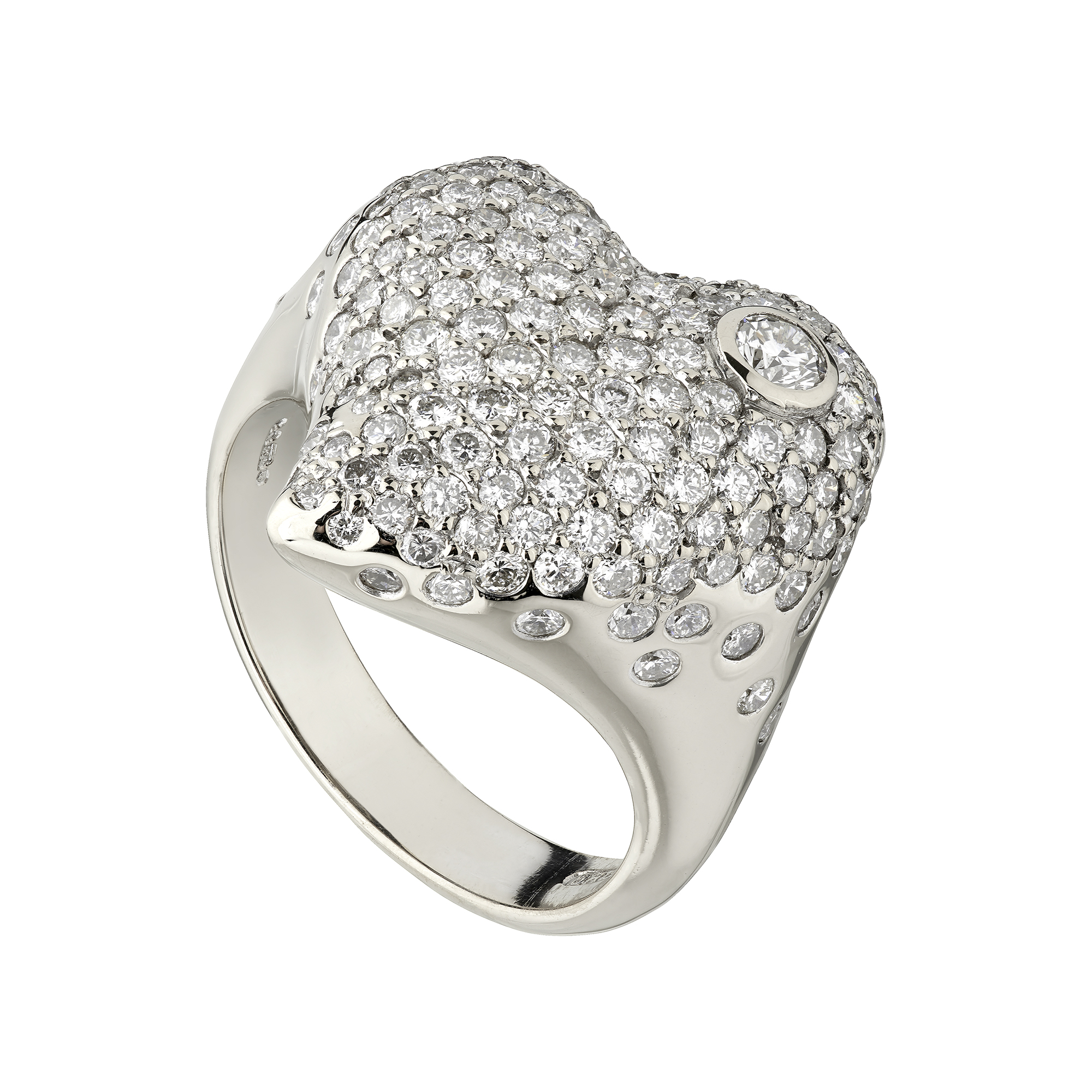 18ct white gold and white diamond large Heart ring - Baroque Jewellery