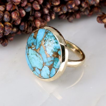 9ct yellow gold statement turquoise ring - Baroque Jewellery