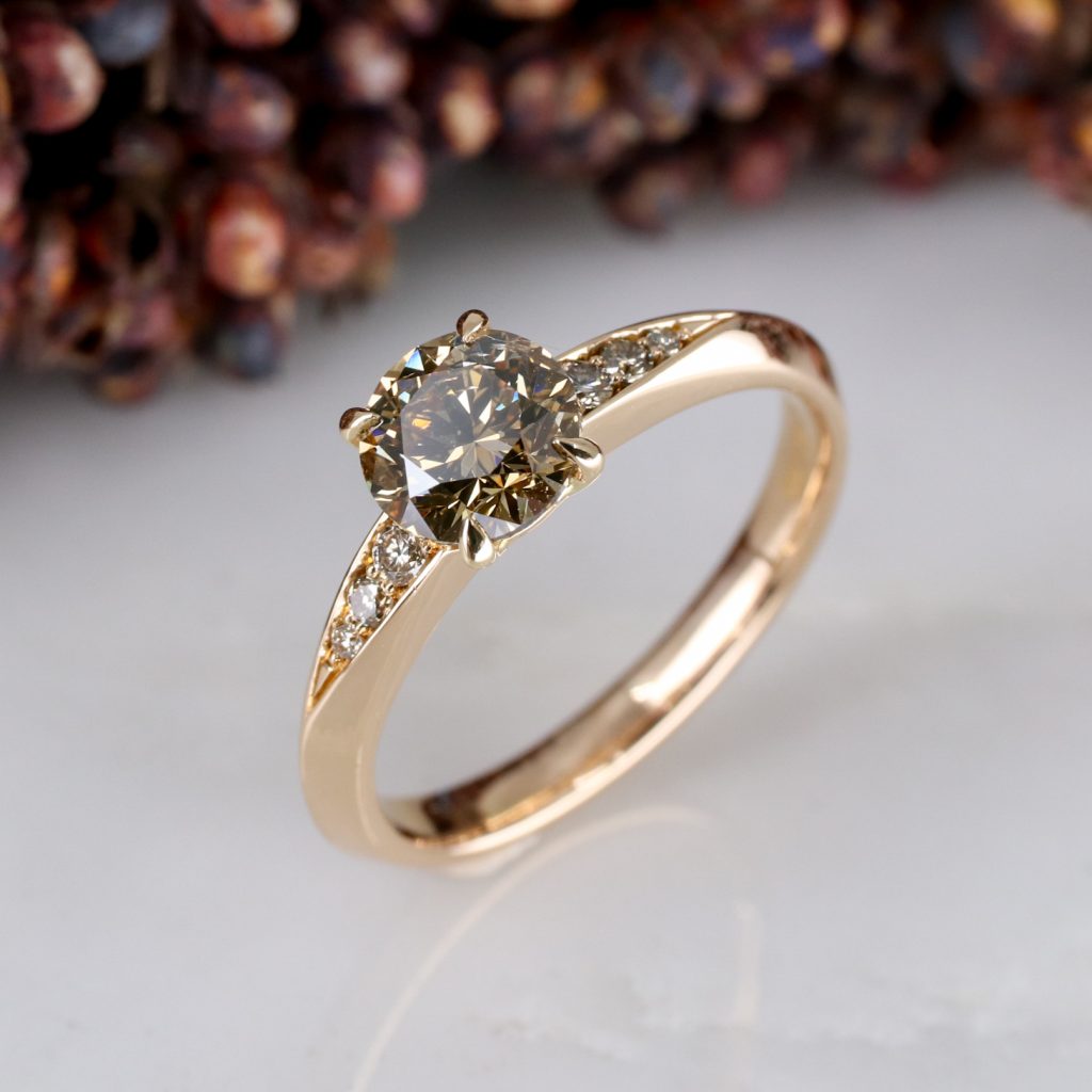 18ct rose gold champagne diamond coco solitaire ring - Baroque Jewellery