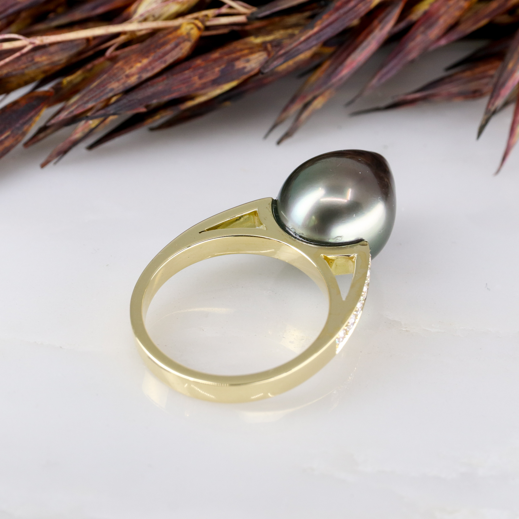 18ct yellow gold Tahitian pearl Cocktail ring - Baroque Jewellery