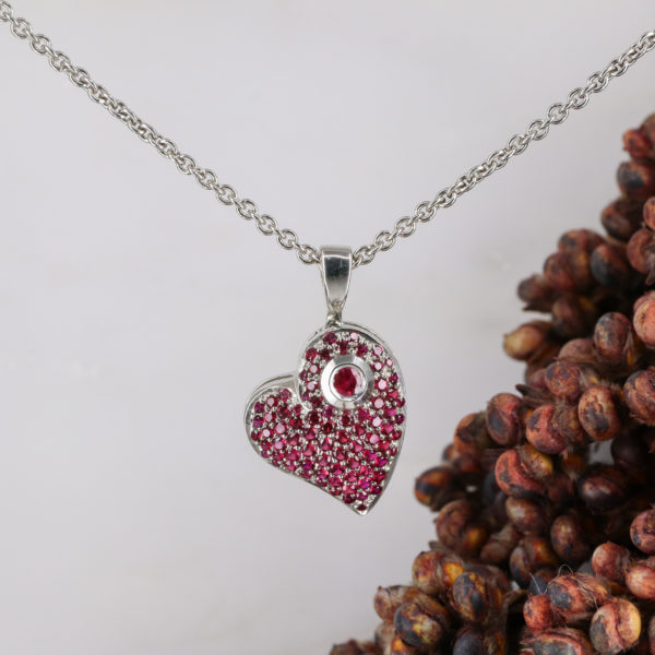 Platinum ruby pave heart pendant