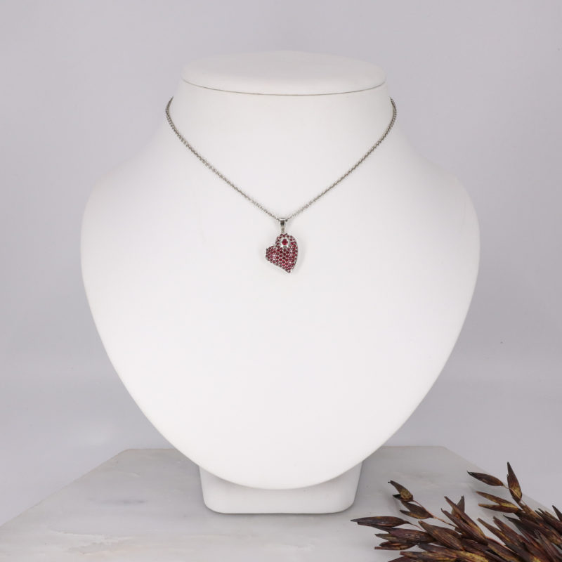 Platinum ruby pave heart pendant