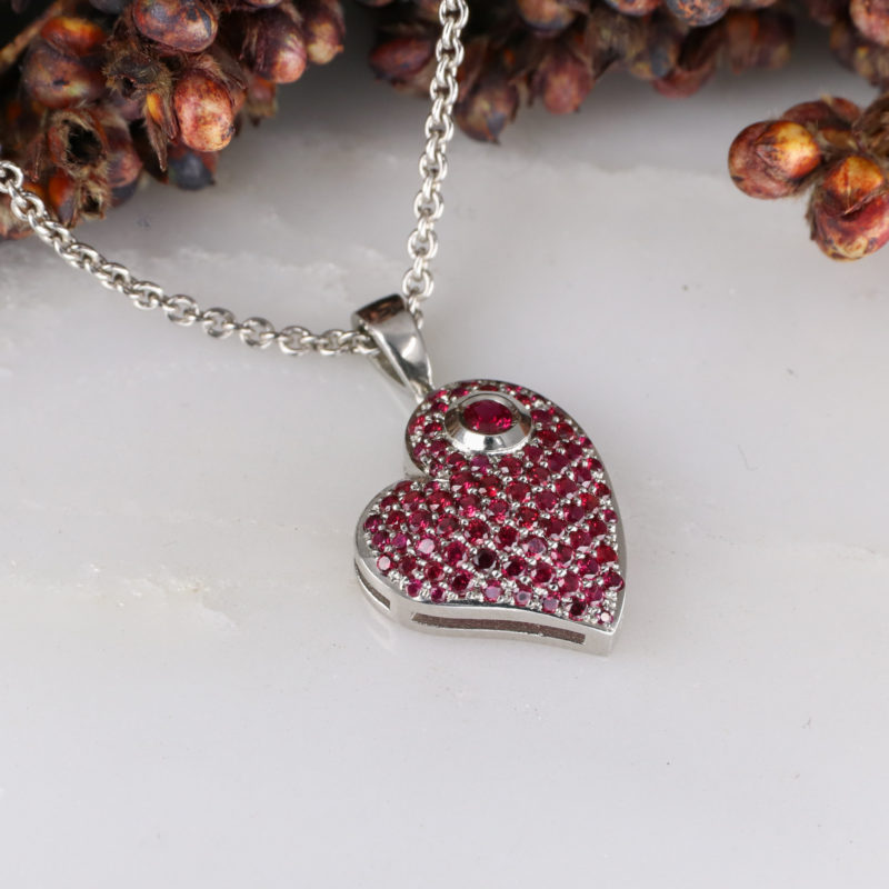 Platinum ruby pave heart pendant