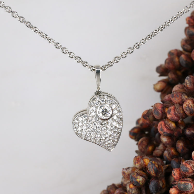 Platinum white diamond pave heart pendant