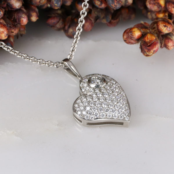 Platinum white diamond pave heart pendant
