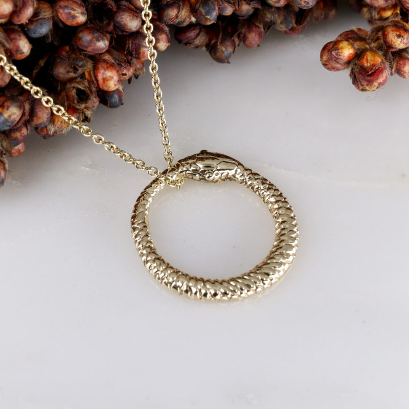 9ct yellow gold ouroboros snake pendant