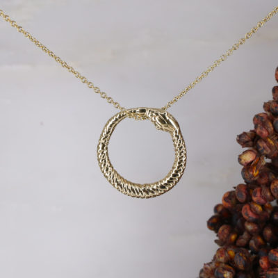 9ct yellow gold ouroboros snake pendant