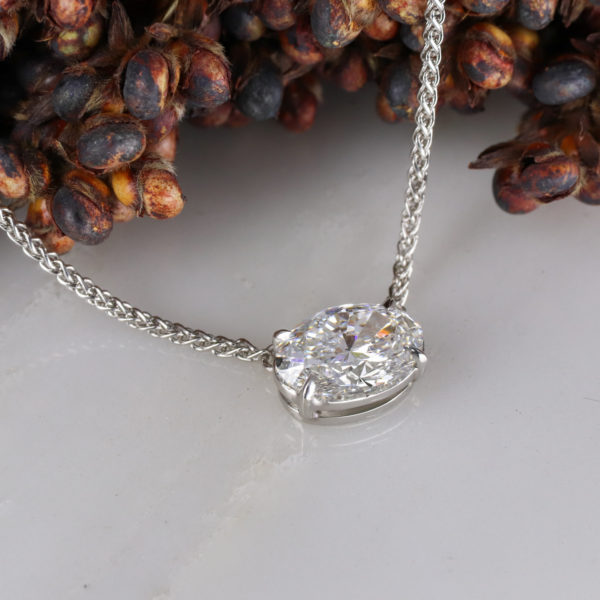 Platinum East-West set 1.14ct oval lab grown diamond pendant